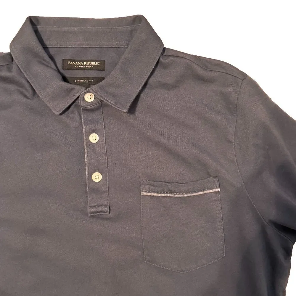 Banana Republic Men's Luxury Touch Polo Shirt Large Short Sleeve, Gray